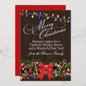 Merry kerst Lights Barn Wood | mahogany Feestdagenkaart (Voorkant / Achterkant)