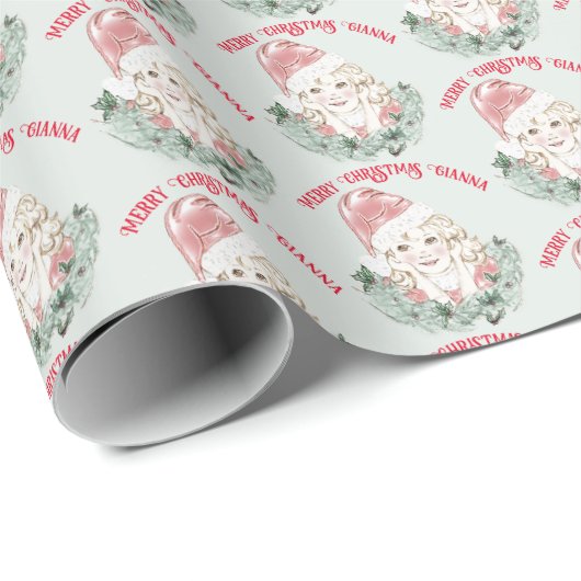 Merry kerst Little Girl Personalized Wreath Cadeaupapier (Rol Hoek)