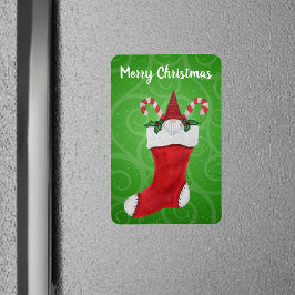 Merry kerst Little Gnome Stocking Green Swirls Magneet