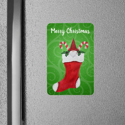 Merry kerst Little Gnome Stocking Green Swirls Magneet