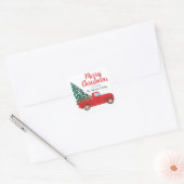 Merry kerst Little Red Pickup Truck Pine Tree Vierkante Sticker (Envelop)