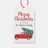 Merry kerst Little Red Pickup Truck Tree Cadeaulabel (Voorkant)
