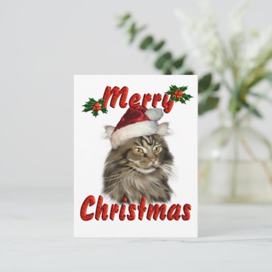 Merry kerst Maine Coon Cat Feestdagenkaart (Staand voorkant)