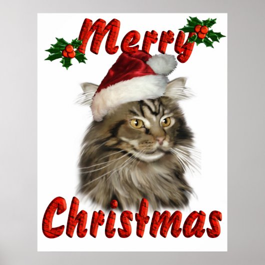 Merry kerst Maine Coon Cat Poster (Voorkant)