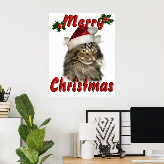 Merry kerst Maine Coon Cat Poster (Thuiskantoor)