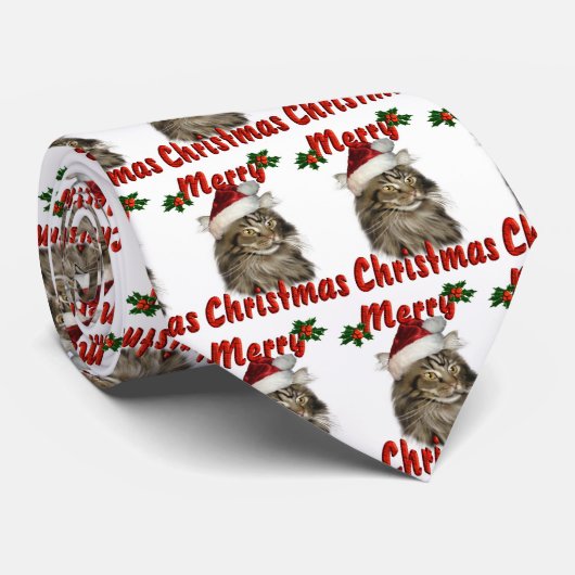 Merry kerst Maine Coon Cat Stropdas (Opgerold)
