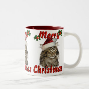 Merry kerst Maine Coon Cat Tweekleurige Koffiemok
