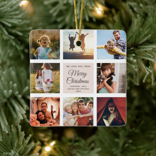 Merry kerst mam Chic Blush Roze foto Collage Keramisch Ornament (Boom)