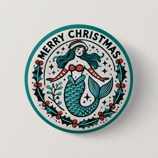 Merry kerst Mermaid Ronde Button 5,7 Cm (Voorkant)