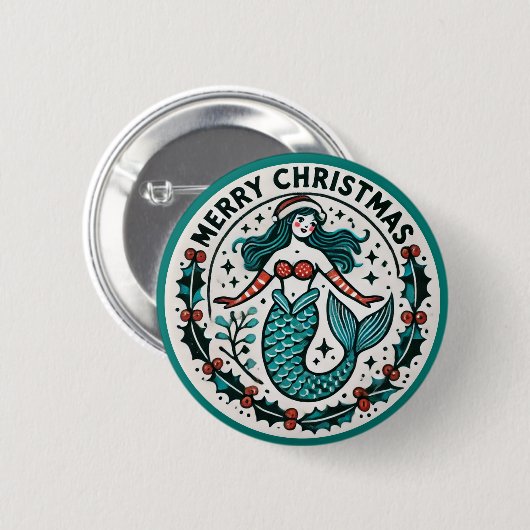 Merry kerst Mermaid Ronde Button 5,7 Cm (Voorkant /achterkant)