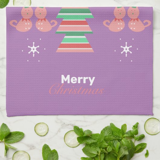 Merry kerst met kerstbomen Kat Pattern Kitchen Tow Theedoek (Gevouwen)