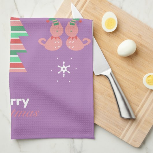Merry kerst met kerstbomen Kat Pattern Kitchen Tow Theedoek (Quarter Fold)