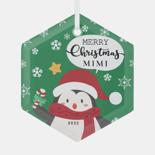 Merry kerst Mimi Penguin Glas Ornament (Voorkant)