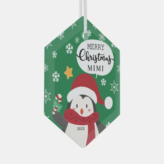 Merry kerst Mimi Penguin Glas Ornament (Voorkant Rechts)
