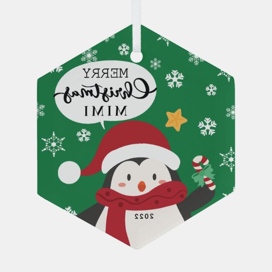 Merry kerst Mimi Penguin Glas Ornament (Achterkant)