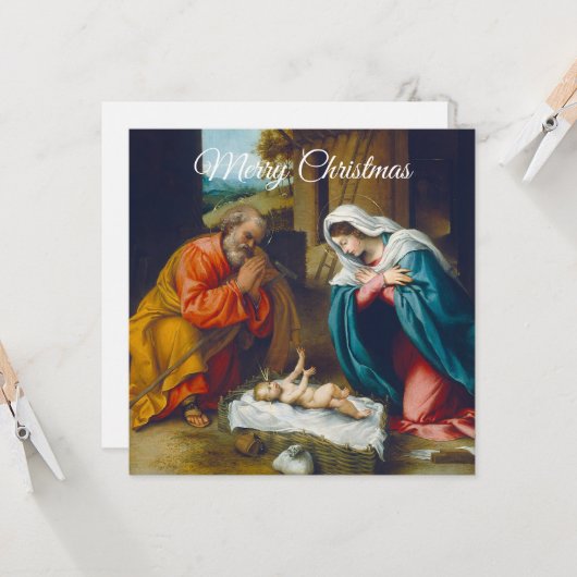 Merry kerst natitivity-scène kaart (Voorkant / Achterkant in situ)