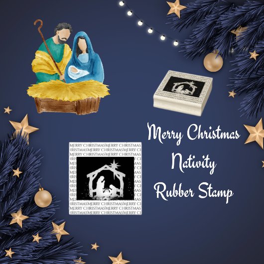 Merry kerst natitivity-scène rubberstempel