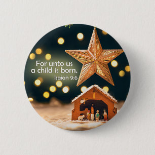 Merry-kerst-nativiteitsscène onder ster ronde button 5,7 cm
