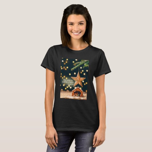 Merry-kerst-nativiteitsscène onder ster t-shirt (Voorkant volledig)