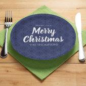 Merry kerst Navy Blue Simple Snowflake Pattern Papieren Bordje