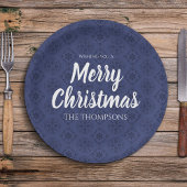 Merry kerst Navy Blue Simple Snowflake Pattern Papieren Bordje