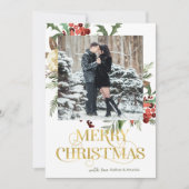 Merry kerst One Photo Hollies Feestdagenkaart (Voorkant)