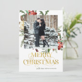 Merry kerst One Photo Hollies Feestdagenkaart (Staand voorkant)