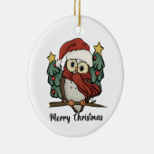 Merry kerst - orwl Santa Hat Retro Keramisch Ornament (Rechts)