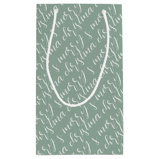 Merry kerst Pattern Sage Green Klein Cadeauzakje (Achterkant)