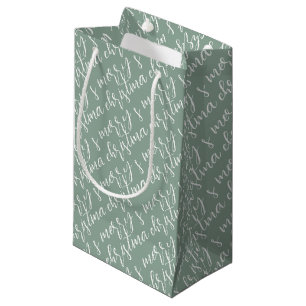 Merry kerst Pattern Sage Green Klein Cadeauzakje