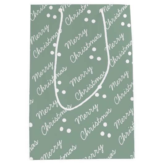 Merry kerst Pattern Sage Green Medium Cadeauzakje (Voorkant)