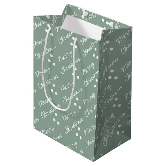Merry kerst Pattern Sage Green Medium Cadeauzakje (Voorkant Gekanteld)