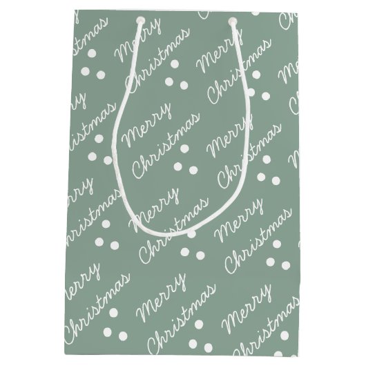 Merry kerst Pattern Sage Green Medium Cadeauzakje (Achterkant)