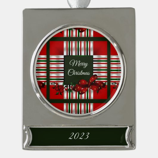 Merry kerst Personalized Metal Ornament Verzilverd Banner Ornament (Voorkant)