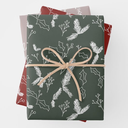 Merry kerst Pine Berries Pattern Red Green Inpakpapier Vel (In situ)