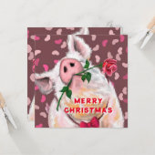 Merry kerst Playful Card Gentleman Pig Roos Kaart (Voorkant / Achterkant in situ)
