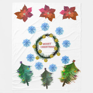 Merry kerst Poinsettia bloemen Fleece Deken