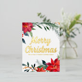 Merry kerst Poinsettia Custom Corporate Gold Folie Feestdagen Briefkaart (Staand Voorkant)