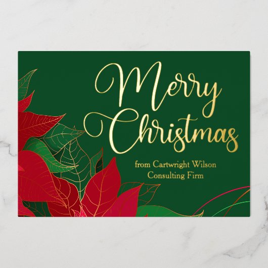 Merry kerst Poinsettia Elegant Business Gold Folie Feestdagenkaart (Voorkant)