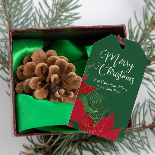 Merry kerst Poinsettia Elegant Green Business Cadeaulabel