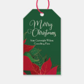 Merry kerst Poinsettia Elegant Green Business Cadeaulabel (Voorkant)