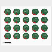Merry kerst Poinsettia Elegant Green Business Ronde Sticker (Vel)