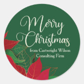 Merry kerst Poinsettia Elegant Green Business Ronde Sticker (Voorkant)
