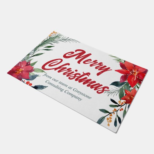 Merry kerst Poinsettia Floral Custom Company Deurmat (Schuin)