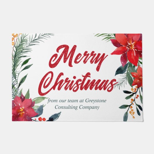 Merry kerst Poinsettia Floral Custom Company Deurmat (Voorkant)
