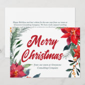 Merry kerst Poinsettia Floral Custom Company Feestdagenkaart (Voorkant / Achterkant)