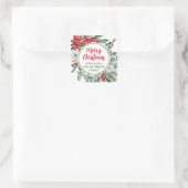 Merry kerst Poinsettia Floral Favor Vierkante Sticker (Tas)
