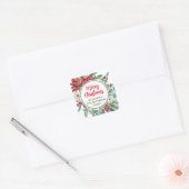 Merry kerst Poinsettia Floral Favor Vierkante Sticker (Envelop)
