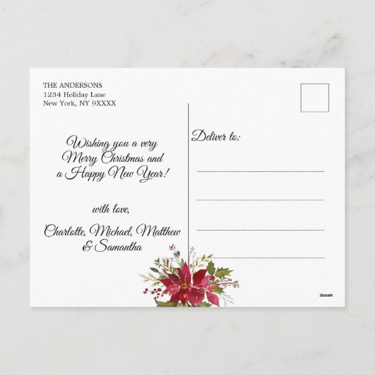 Merry kerst Poinsettia Gold Monogram | FOTO Feestdagenkaart (Achterkant)