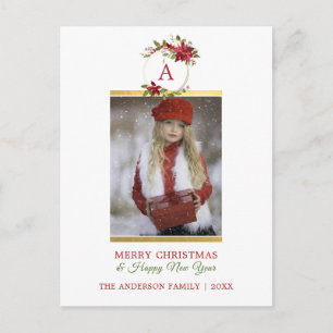 Merry kerst Poinsettia Gold Monogram   FOTO Feestdagenkaart